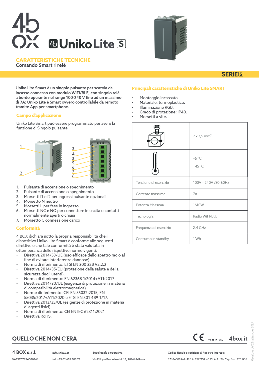 Catalogo Uniko Lite S - Scheda tecnica (it)