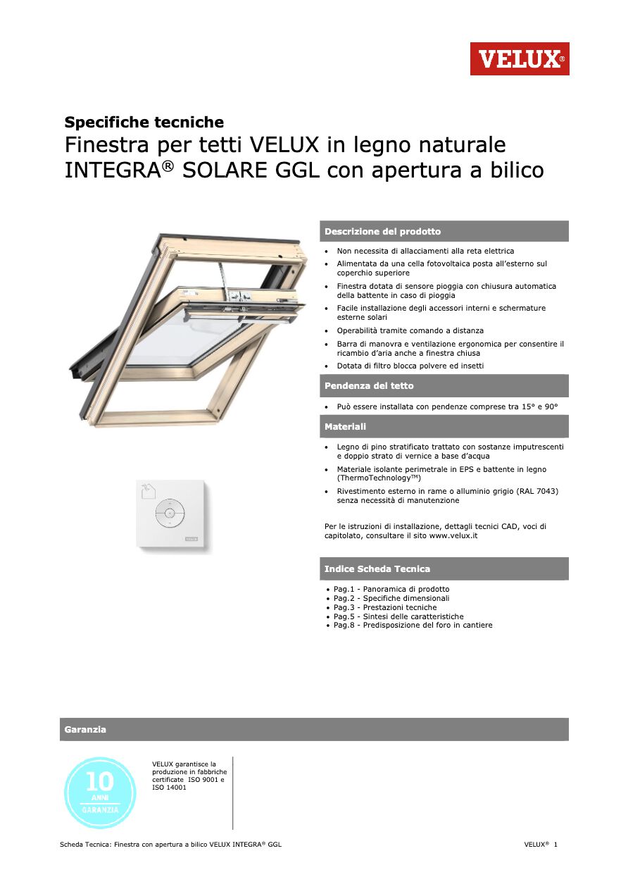 Catalogo Velux - Scheda tecnica GGL legno INTEGRA SOLARE