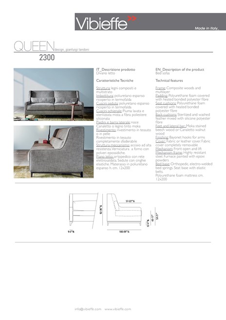2300 QUEEN Sofa bed By Vibieffe design Gianluigi Landoni