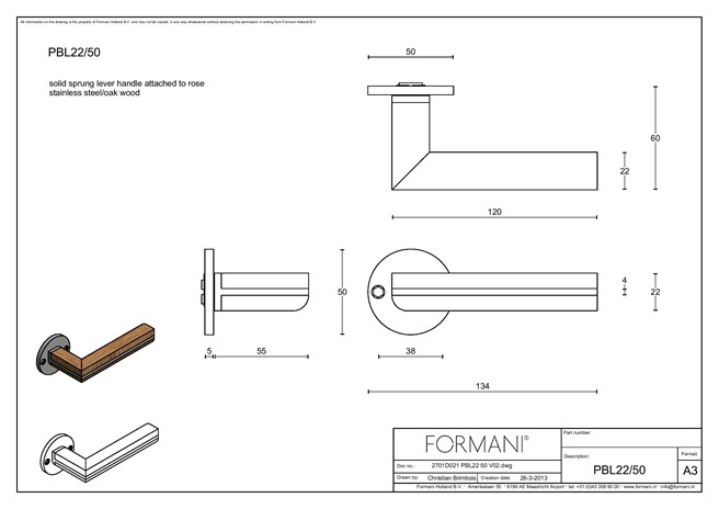 TWO - PBL22/50 Poignée de porte en acier inoxydable et bois sur rosace ...