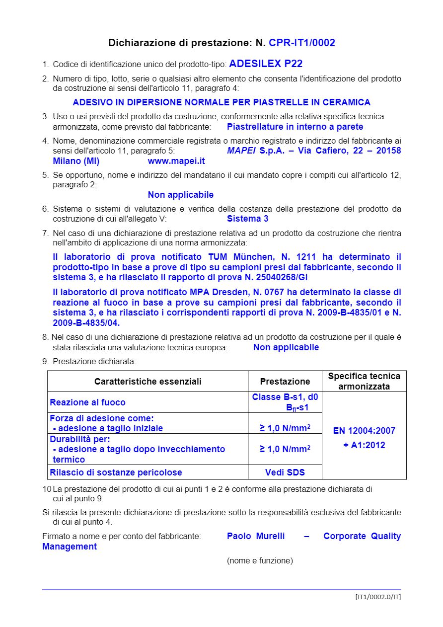 ADESILEX P22 - Dichiarazione di prestazione (it)