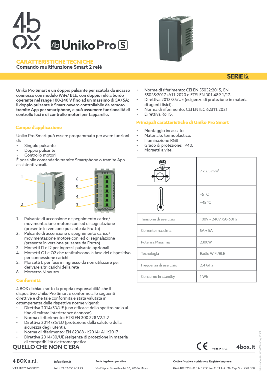 UNIKO PRO S 4BCU2S.N Comando multifunzione By 4 BOX