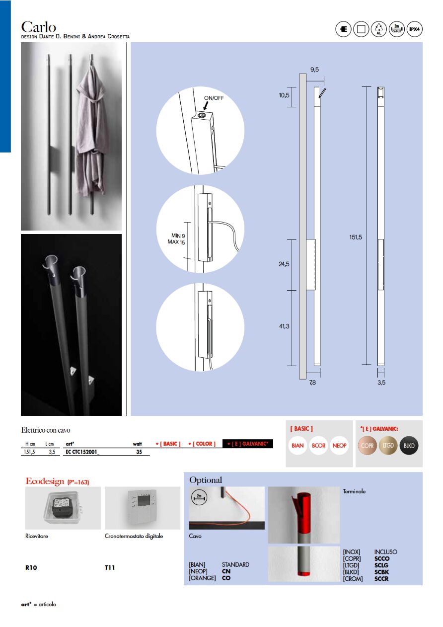 Dante Radiator CARLO & TINA Wall-mounted electric aluminium decorative radiator By ...