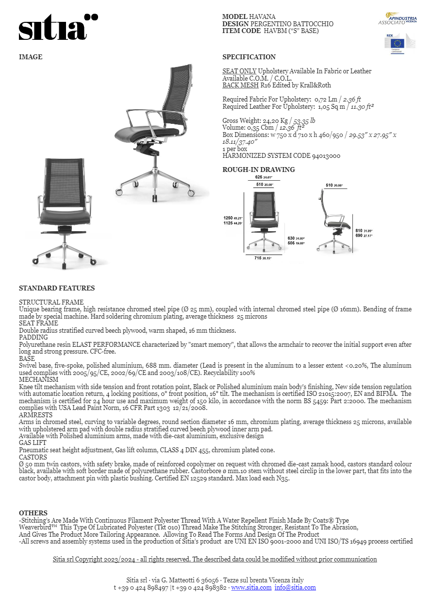 HAVANA Office chair By SITIA design Pergentino Battocchio
