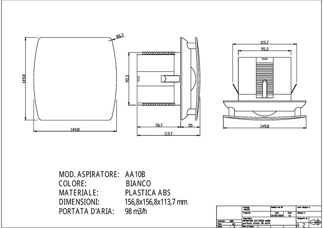 ASPIRATORE ELICOIDALE DA PARETE - mod. AA10B