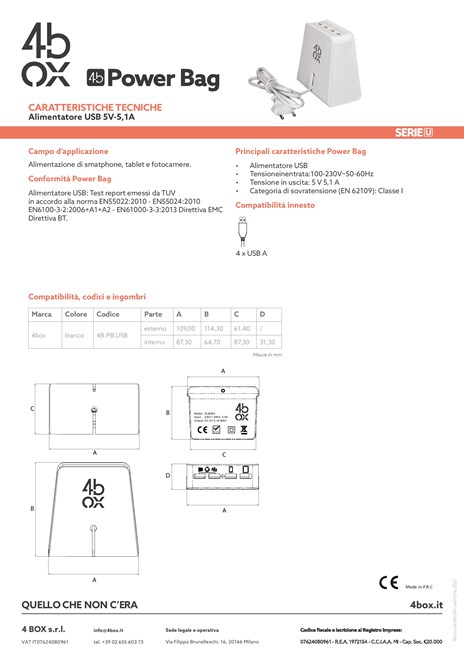 Catalogo CARATTERISTICHE TECNICHE POWER BAG