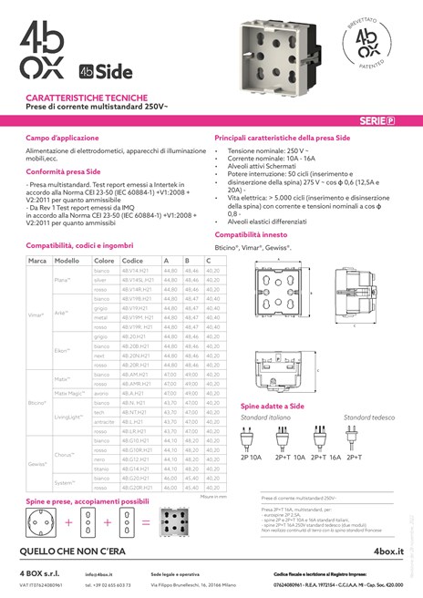 Catalogo CARATTERISTICHE TECNICHE SIDE