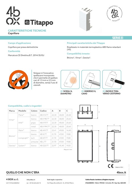 Catalogo CARATTERISTICHE TECNICHE TITAPPO