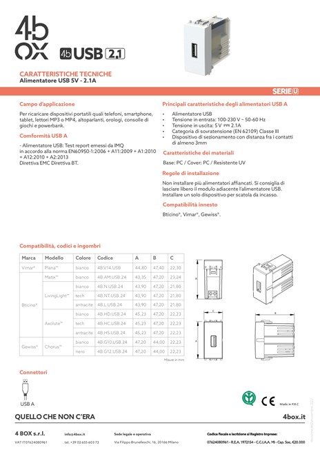 Catalogo CARATTERISTICHE TECNICHE USB 2.1