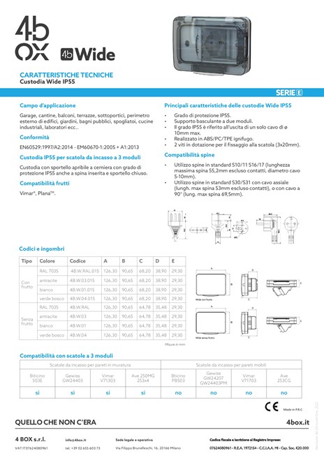 Catalogo CARATTERISTICHE TECNICHE WIDE