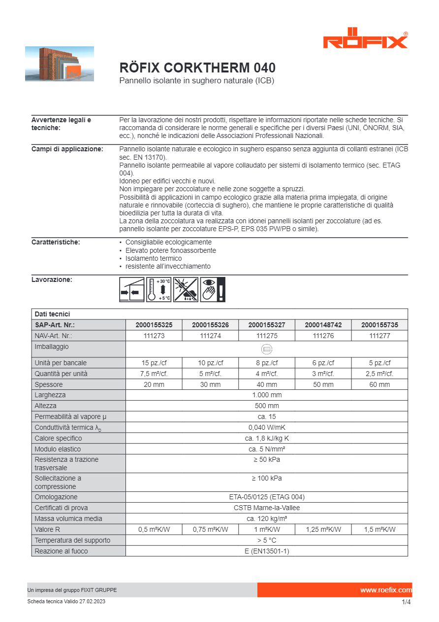 Catalogo RÖFIX CORKTHERM 040 - Scheda tecnica (it)