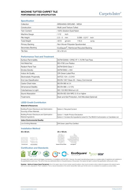 Catalogo Carpets Inter - MESA - technical specifications (en)