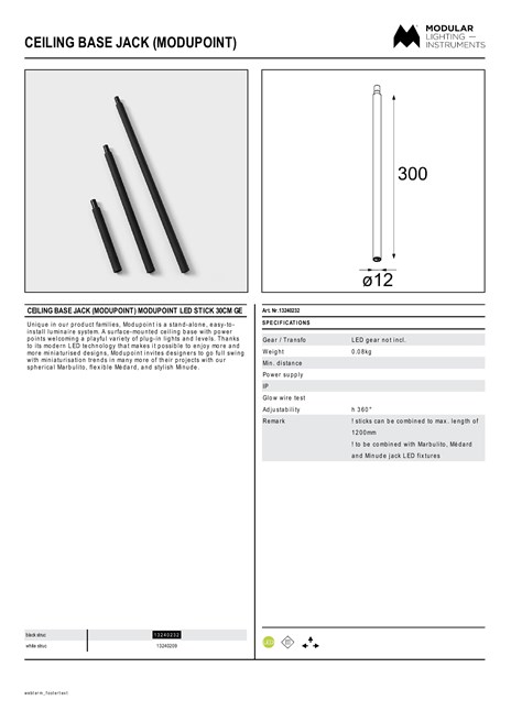 Catalogo Ceiling base jack Modupoint Modupoint LED stick 30cm GE (en)