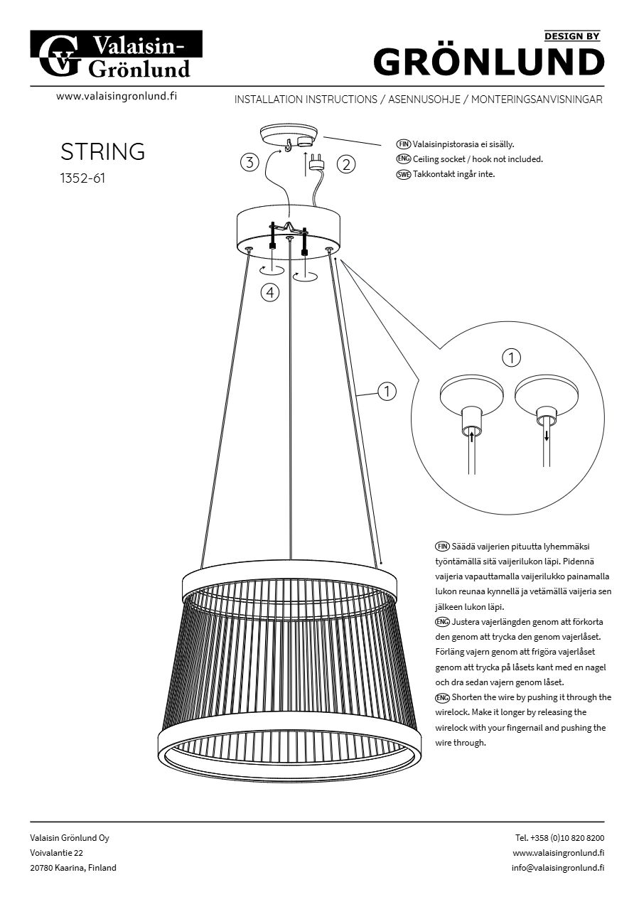Transpower Stringing Installation Instructions STRING Pendant lamp By Valaisin Grönlund