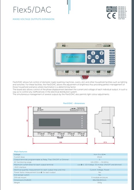 FLEX5/DAC 5 output dimmer expander 230V By INIM