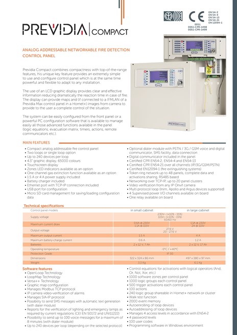 PREVIDIA COMPACT Analogue control panel By INIM