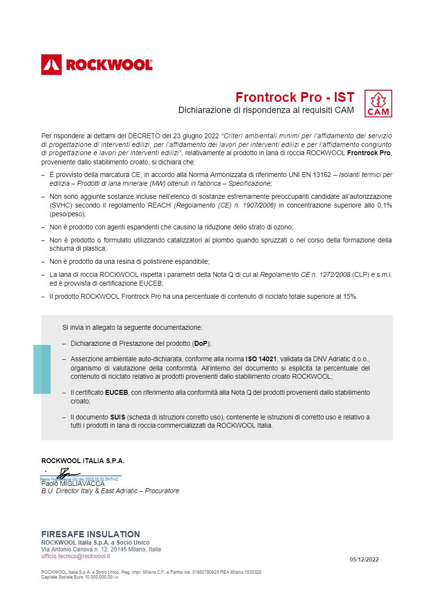 Catalogo Frontrock Pro - Dichiarazione di rispondenza ai requisiti CAM (it)