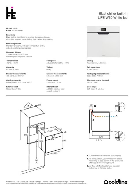 Life W60 LIFE W60 Built-in blast chiller By Coldline