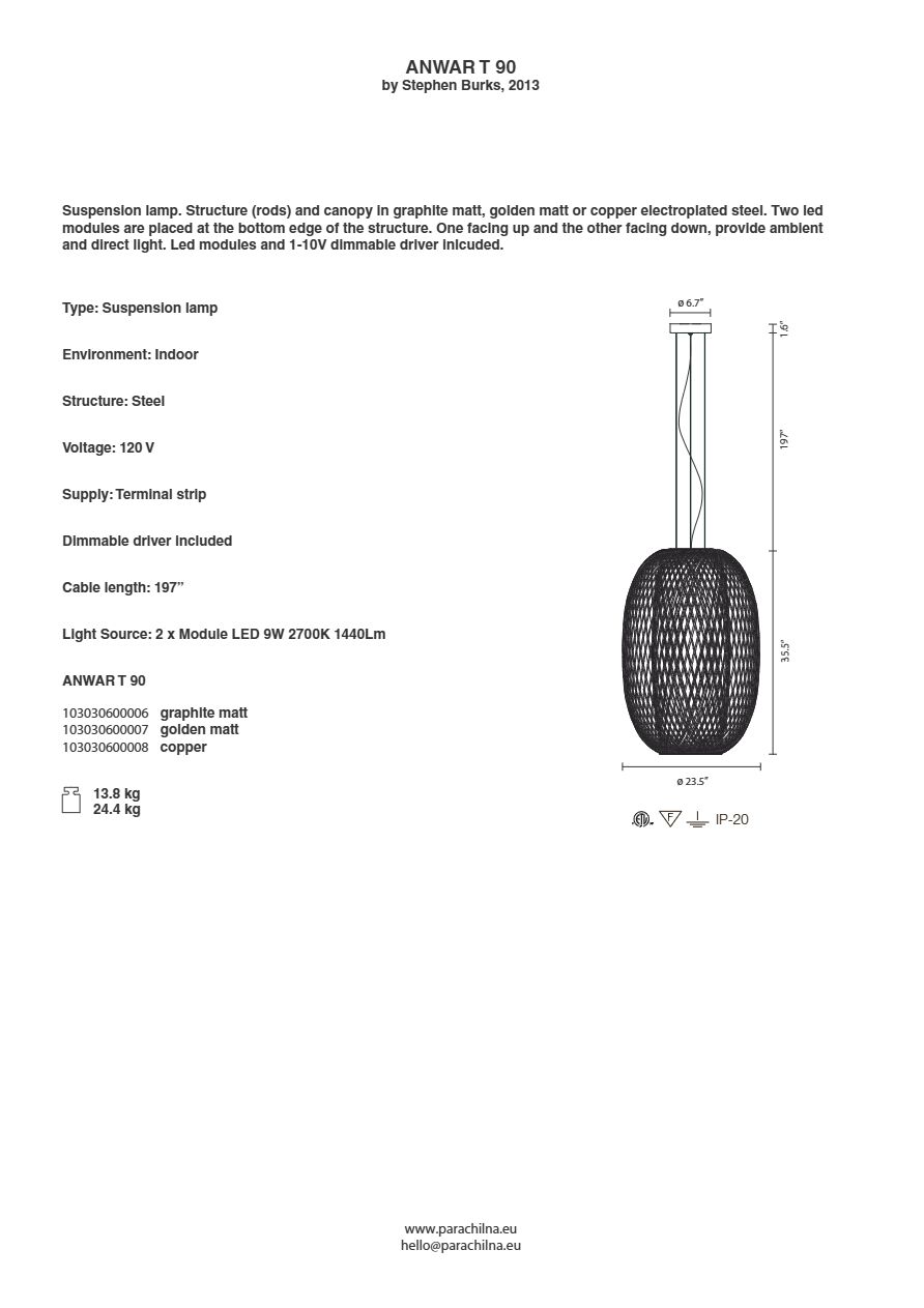 ANWAR Dimmable LED steel pendant lamp By PARACHILNA