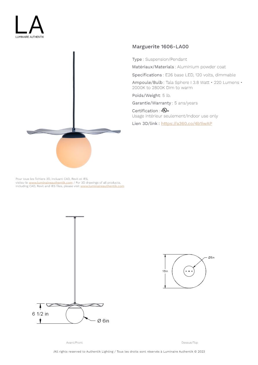 MARGUERITE 1606LA00S Wall lamp By Luminaire Authentik