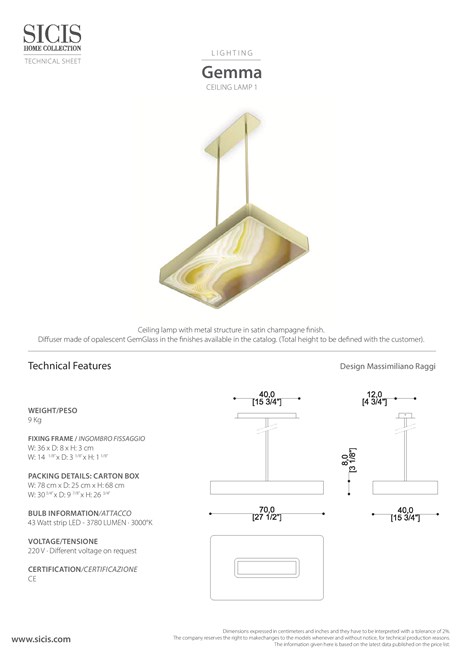 GEMMA Suspension en métal By Sicis | design Massimiliano Raggi