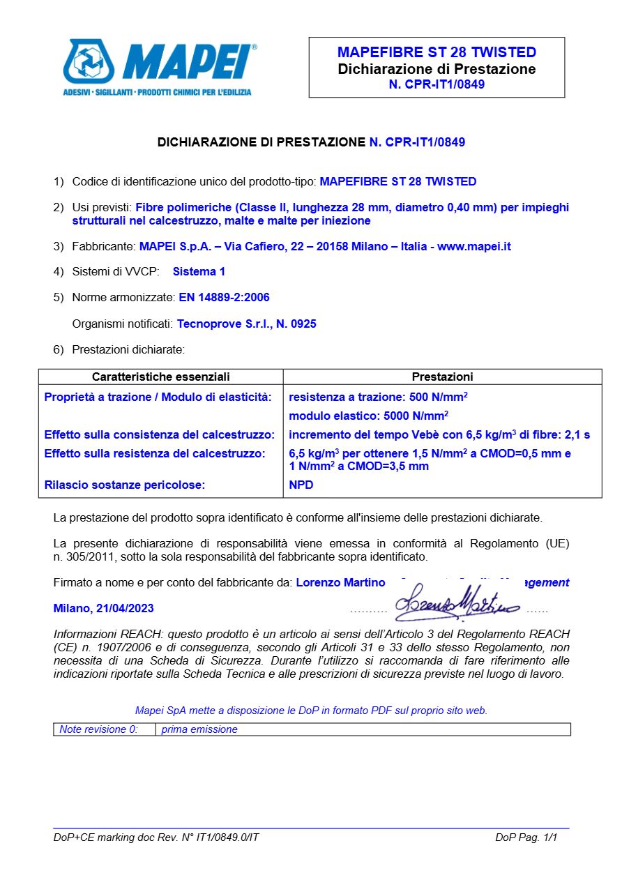 MAPEFIBRE ST 28 TWISTED - Dichiarazione di prestazione (it)