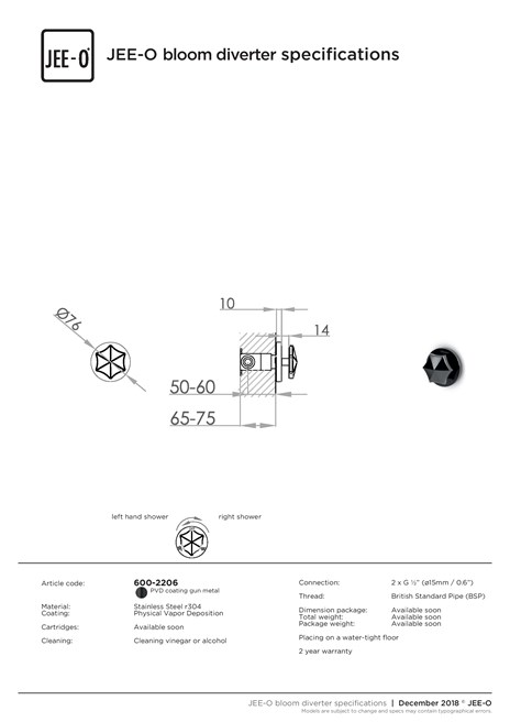 JEE O Bloom diverter specifications