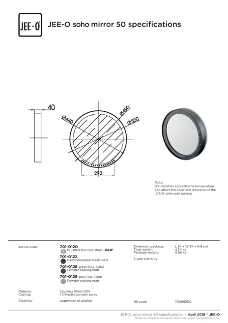 JEE O Soho mirror 50 specifications