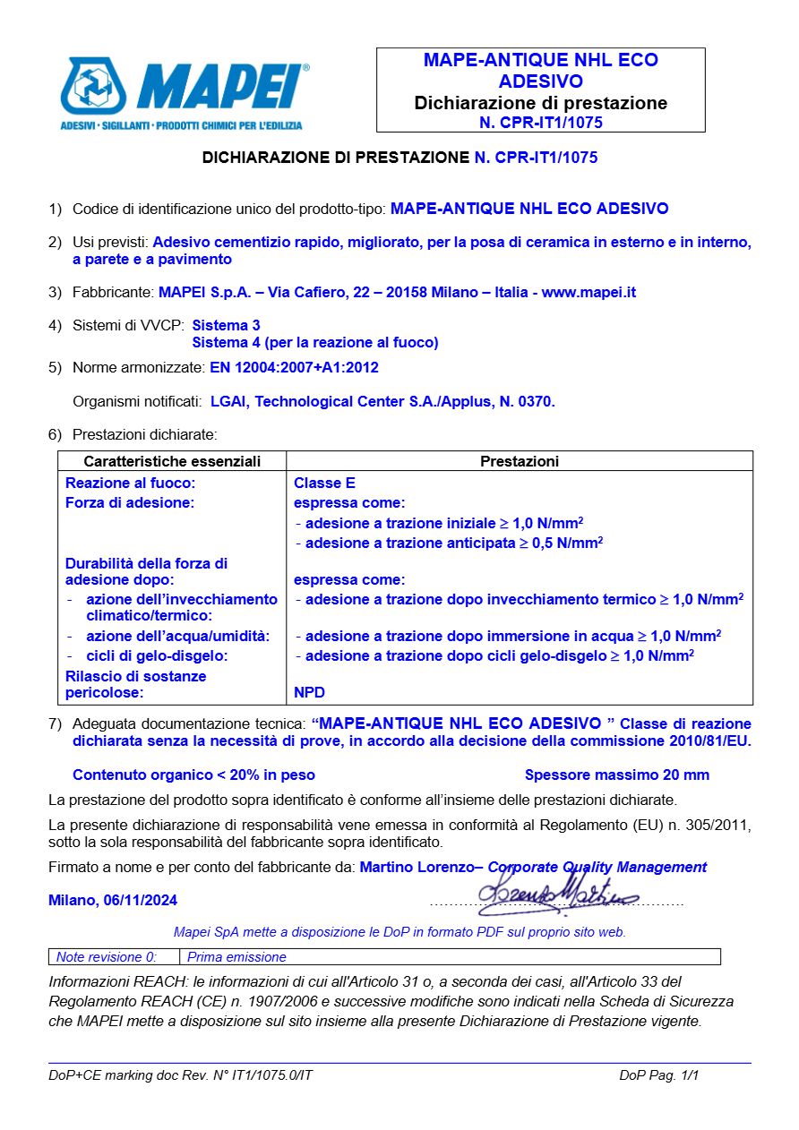MAPE-ANTIQUE NHL ECO RASO FIX  - Dichiarazione di prestazione (it, en)