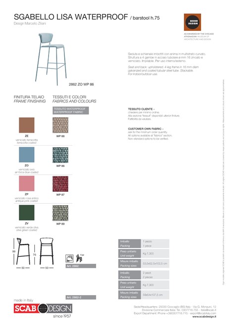 LISA WATERPROOF High fabric stool for outdoor use By S-CAB