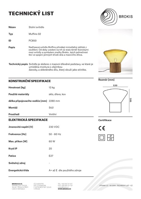 MUFFINS PC850 - Data sheet (en, cz)