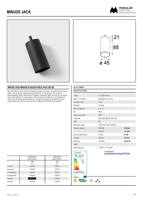 Catalogo Minude jack Minude 45 adjustable jack LED GE (en)