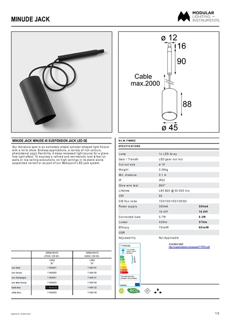 Catalogo Minude jack Minude 45 suspension jack LED GE (en)