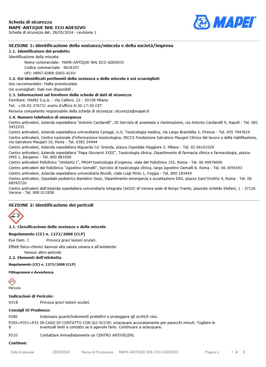 Catalogo MAPE-ANTIQUE NHL ECO RASO FIX  - Scheda di sicurezza (it, en)