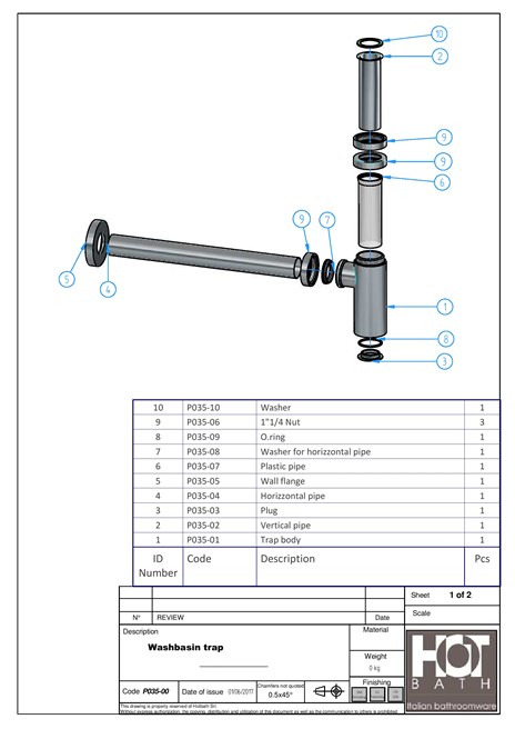 Catalogo P035 - scheda tecnica (en)