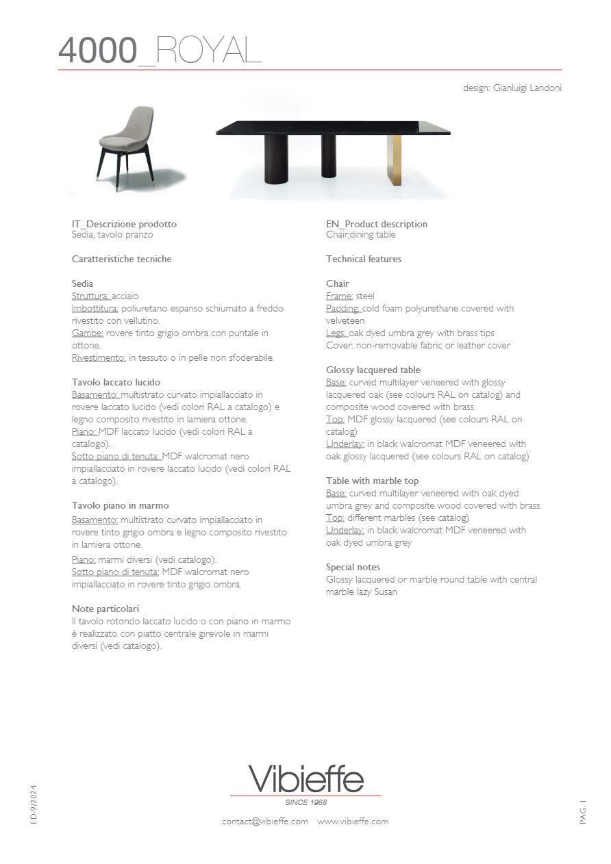 4000 ROYAL Rectangular dining table By Vibieffe design Gianluigi