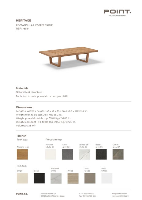 HERITAGE | Rectangular coffee table By POINT design Mario Ruiz