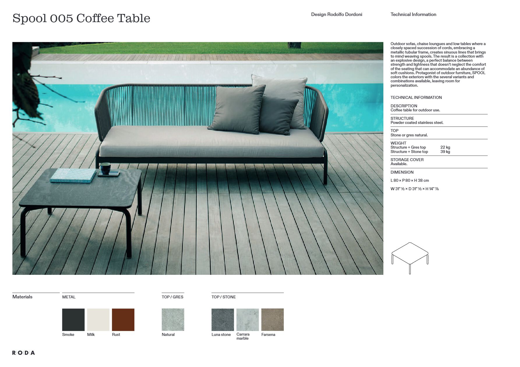 SPOOL Square low garden side table By RODA | design Rodolfo Dordoni
