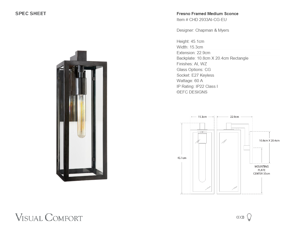 FRESNO FRAMED MEDIUM Lámpara de pared By Visual Comfort Europe