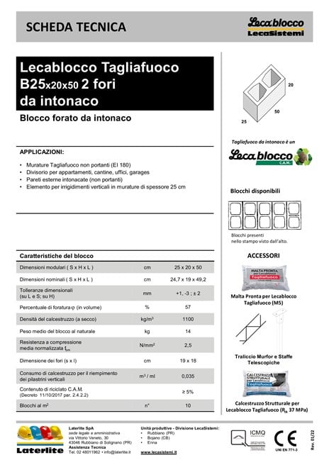 ST B25x20x50 2 Fori Tagliafuoco da intonaco