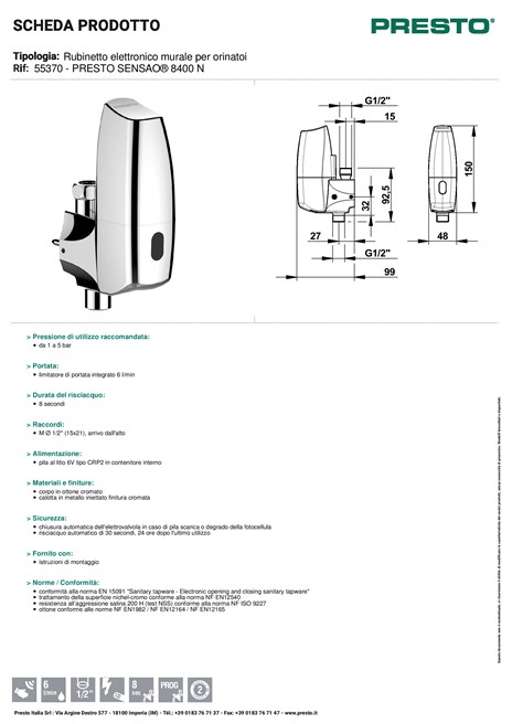 Rubinetto Sensore Automatico Per Orinatoi, Ottone Cromato, Risparmio Idrico, DC6V - Ricambio Bagno