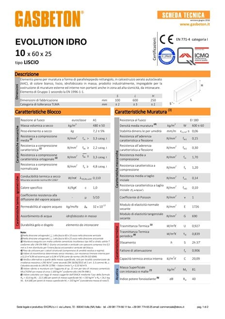 Scheda tecnica EVOLUTION IDRO sp. 10 cm