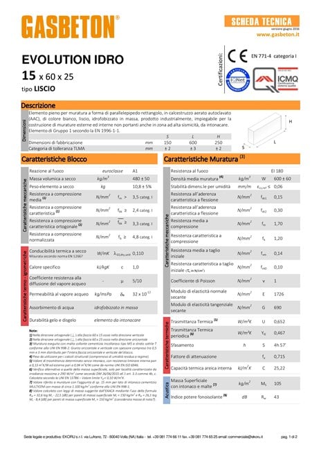 Scheda tecnica EVOLUTION IDRO sp. 15 cm