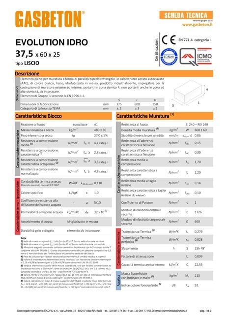 Scheda tecnica EVOLUTION IDRO sp. 37,5 cm