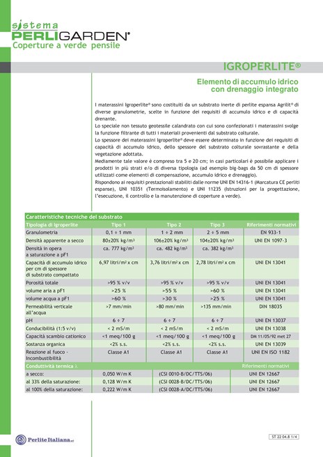 Catalogo Scheda tecnica - IGROPERLITE