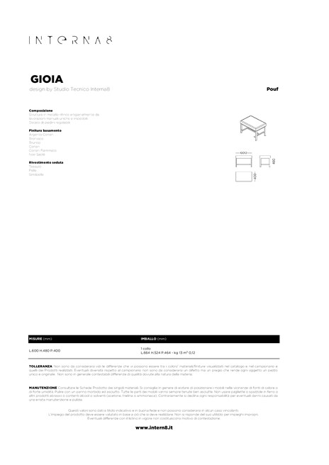 Catalogo Scheda tecnica pouf GIOIA (it)