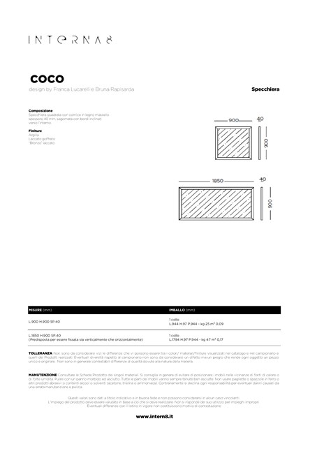 Catalogo Scheda tecnica specchiera COCO (it)