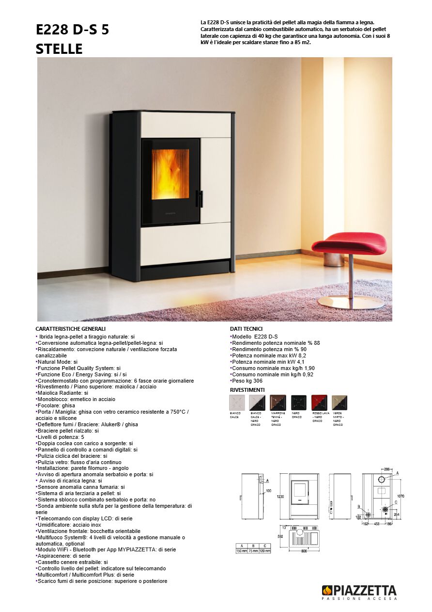 Catalogo E228 D-S 5 STELLE (Funzionamento PELLET, SCARICO POSTERIORE) (it)