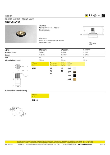 TINY GHOST Recessed LED round spotlight By Olev