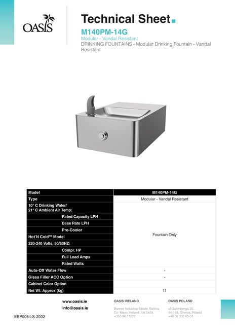 Oasis Type Unit M140PM-14G water dispenser By OASIS